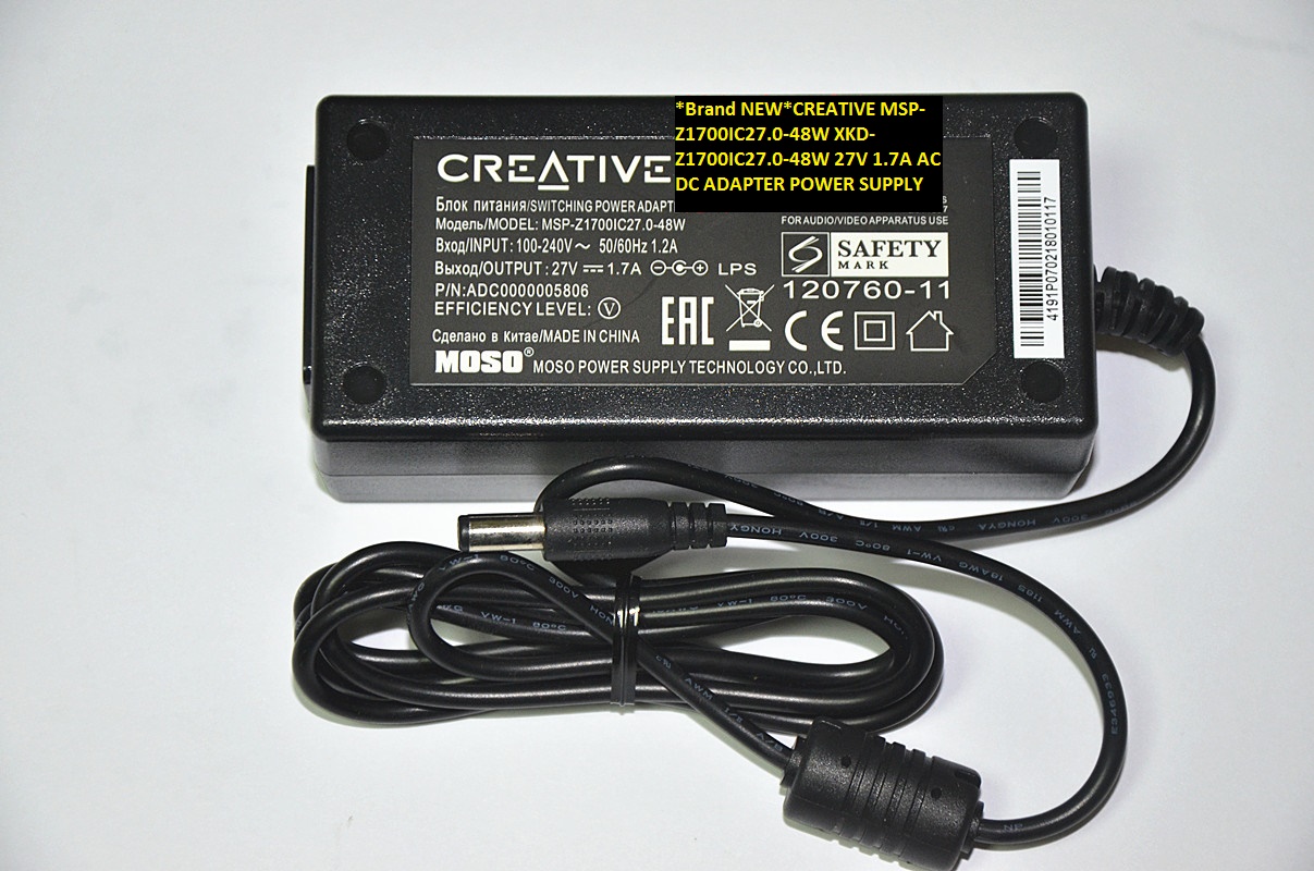*Brand NEW*CREATIVE XKD-Z1700IC27.0-48W MSP-Z1700IC27.0-48W 27V 1.7A AC DC ADAPTER POWER SUPPLY